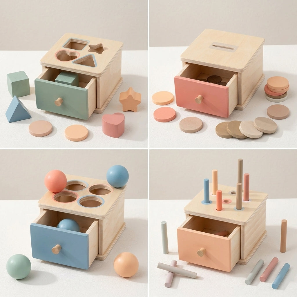 Coffret : les 4 boîtes d’activités en bois