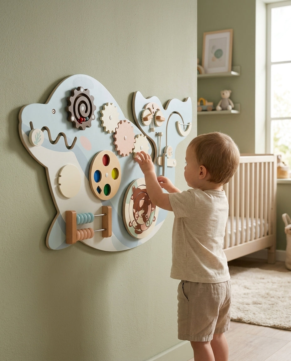 Enfant qui joue avec le panneau mural dauphin