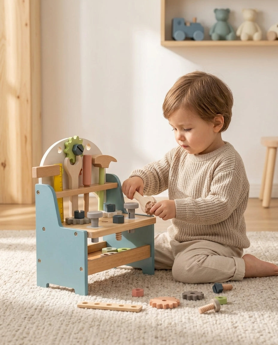 Enfant qui joue avec le mini établi