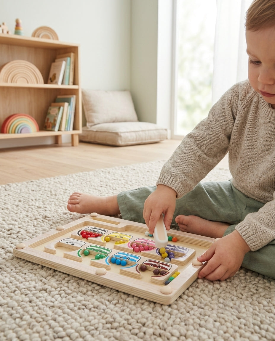 Enfant jouant avec le labyrinthe magnetique Kalme