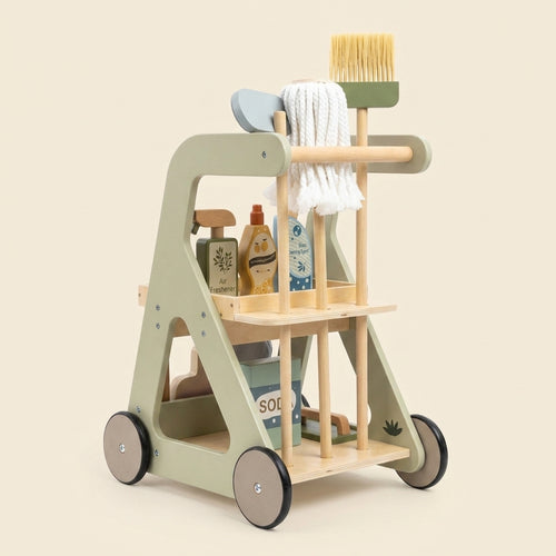 Chariot de ménage, vue arrière et rangements