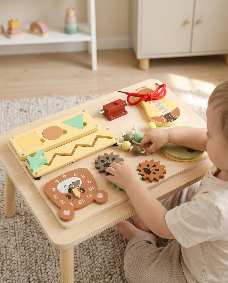 Enfant qui joue avec la planche d’activités