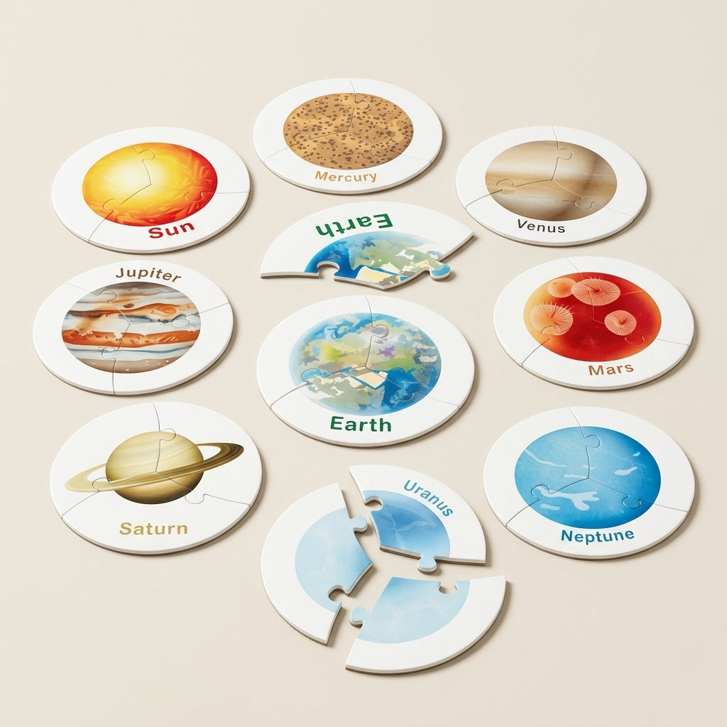 Puzzles planètes, une pièce démontée pour voir l’emboîtement