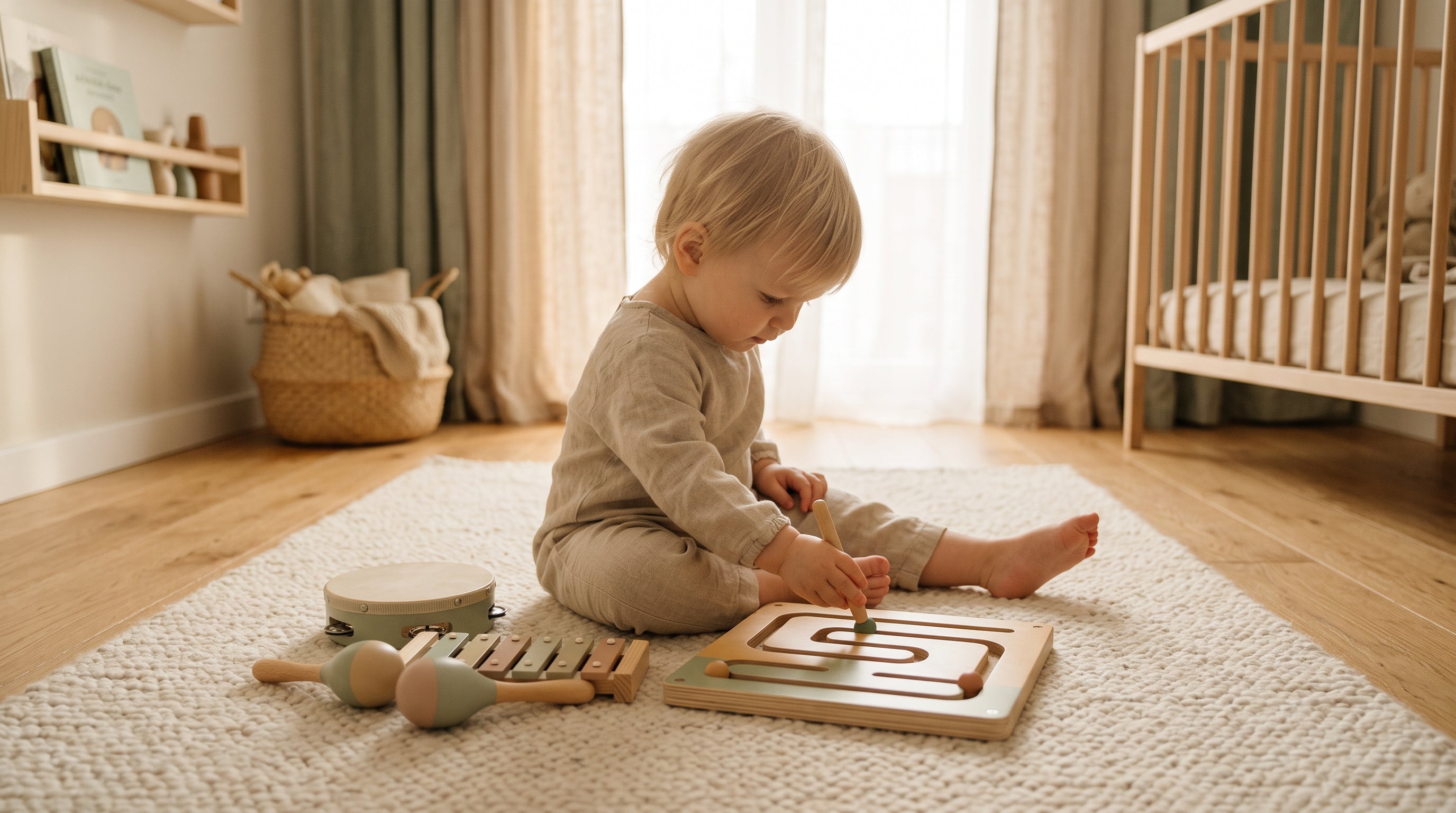 Enfant qui joue et explore avec un jeu d’éveil