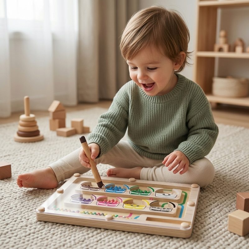 Enfant de 2 à 3 ans qui assemble un jeu
